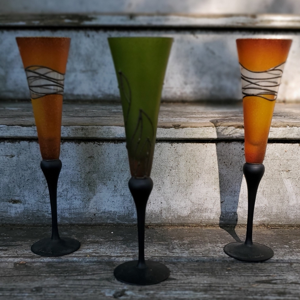 Gorgeous Czech Stained Glass Champaign Flutes